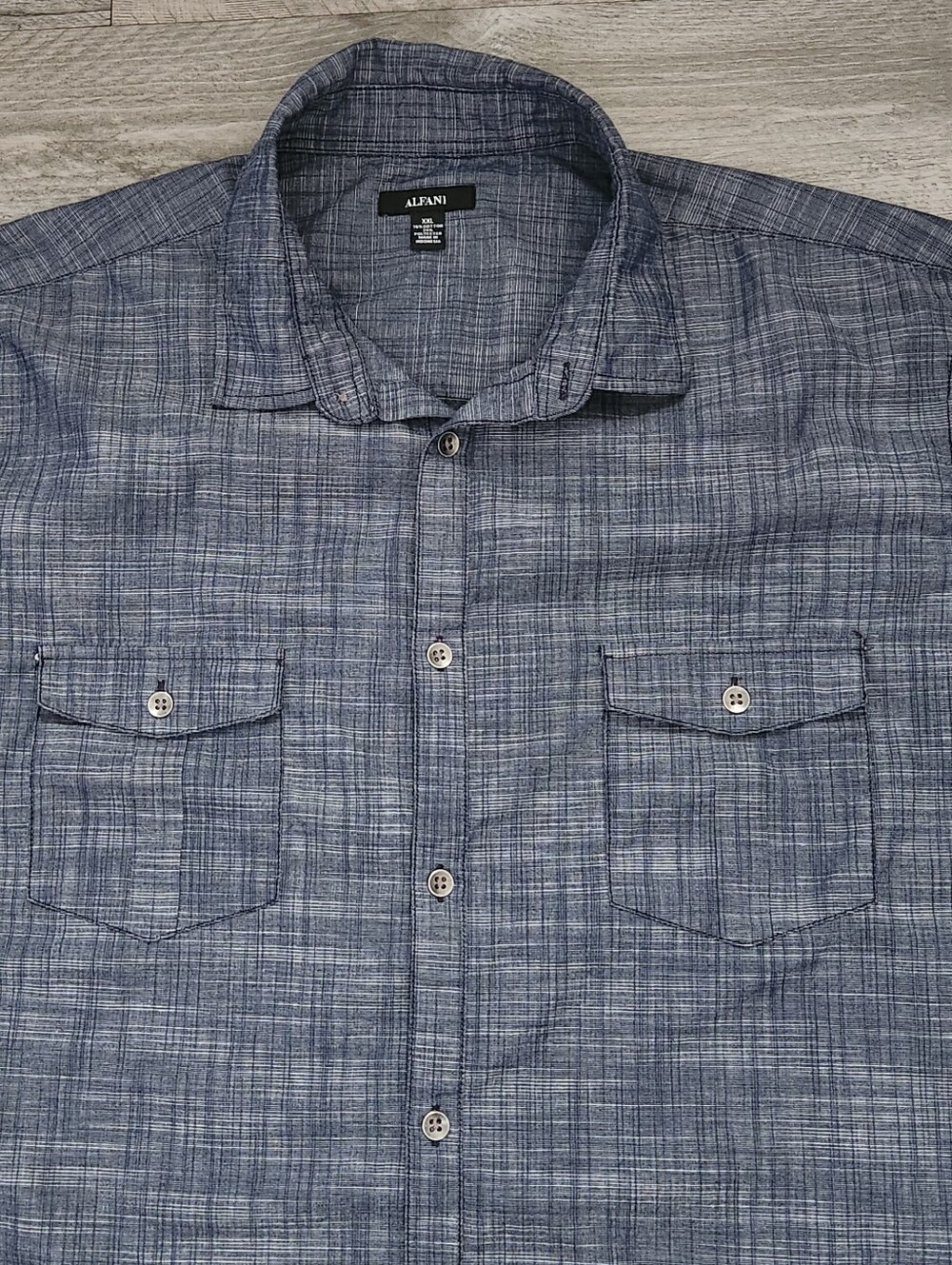 Alfani Men’s Short Sleeve Button-Down Shirt - Denim Blue Heather Size XXL - Picture 3 of 6